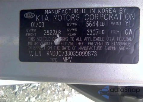 2003 Kia Sorento Lx/Ex z USA, uszkodzony, nr VIN KNDJC733035099873